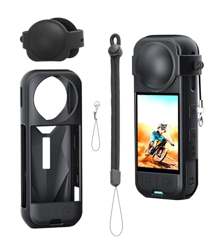 Etermeta Insta360 X5�p �V���R���ی�J�o�[ �y�� �Ռ��z�� �����Y�L���b�v ����~�� �ȒP���� �ی�P�[�X ��/�L�Y/�w��h�~ �X�g���b�v�t�� �A�N�V�����J�����A�N�Z�T���[ �u���b�N [���s�A���i]