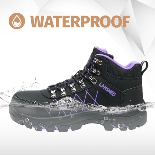 Image of LANSNBO Waterproof Steel Toe Boots for Women Wide Width Non Slip Work Shoes Lightweight Slip Resistant Safety Toe Sneakers Indestructible Construction Composite Toe Footwear
