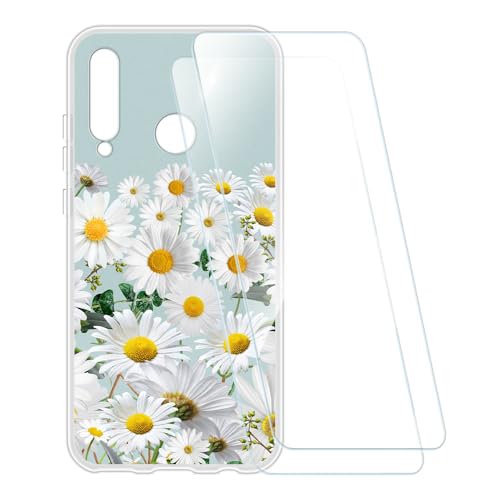 ESCAMOT Funda Estampada + 2 Protectores de Pantalla Vidrio Templado Compatible con Huawei Honor 20E, Carcasa Suave Antigolpes y Película HD (Flor 5)