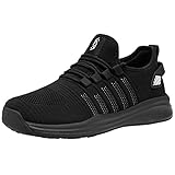 FLOWING PLUME Völlig Wasserdicht Laufschuhe Herren Sportschuhe Leicht Turnschuhe Running Schuhe Walkingschuhe Joggingschuhe Fitness Sneaker (Schwarz Weiß,43EU)