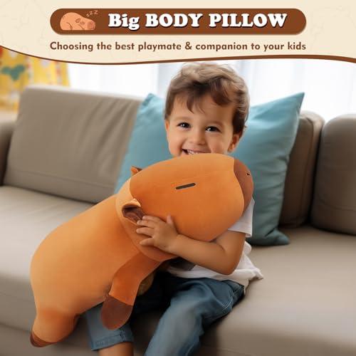 Image of Auspicious beginning 19'' Large Capybara Plush Stuffed Animal- Cute Capybara Plush Pillow Plushies, Big Capybara Body Pillow Stuffed Animal, Cute Body Pillow Birthday Gifts for Kids Girls Boys