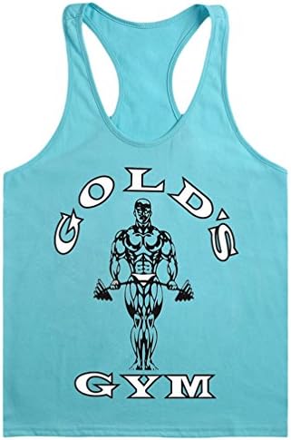 MITIAO Men GOLO GYM Fitness BodyBuilding Tank Y Back Stringer Lake Blue White M