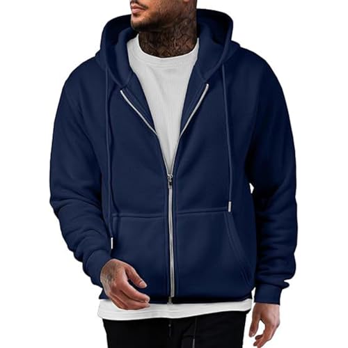 Wankang Zipper Hoodies for Men Drawstring Hooded Sweatshirts Cashmere Cardigan Sweater Lightweight Fleece Jacket with Pockets