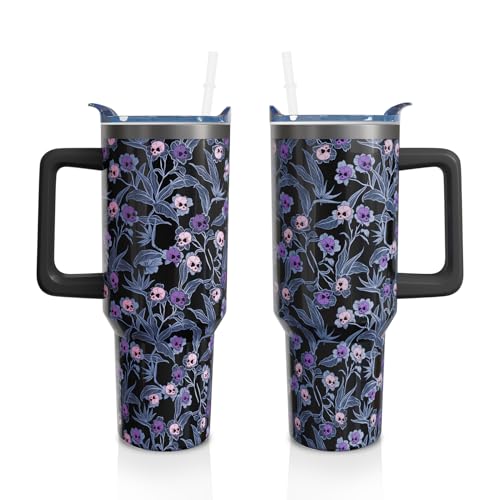 Aokoyi 40oz Halloween Gothic Tumbler with Handle and Straw, Goth Skull Stainless Steel Insulated Cup Water Bottle, Halloween Holiday Gifts for Women Men (1PC)