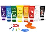 Noosuna Washable Finger Paint with a Sponge Head, 8 Colors (1.69fl oz/Tube) Non-toxic, Toddler Painting Set for Kids Boys Girls Gifts, Hand-Painted DIY