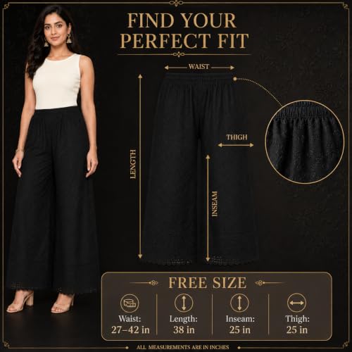 Image of Vastraa Fusion Women's Regular Fit Cotton Chikan Palazzo