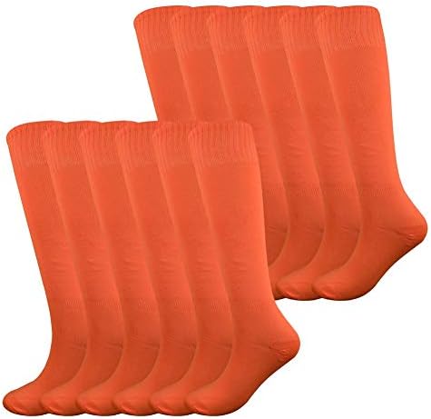 Fitliva Baseball Socks Orange Tube Socks Sports Meeting Team Socks (12Pack-Neon Orange)
