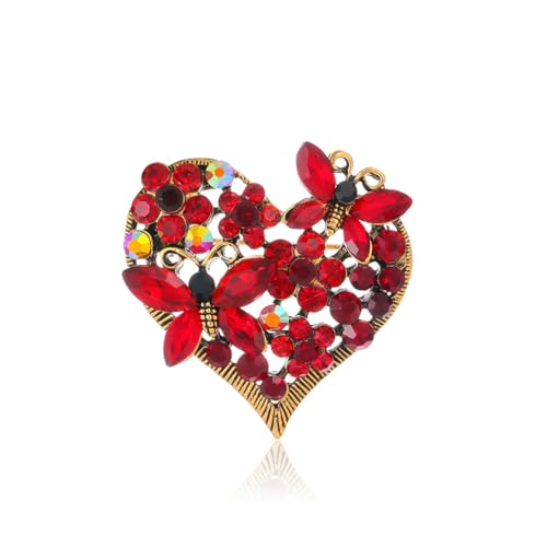 Image of Rhinestone Heart Brooch Sparkling Crystal Flower Brooch Pin Vintage Crystal Butterfly Pin Elegant Heart Insect Clothing Bags Hats Accessories Wedding Birthday Party Christmas Jewelry for Women