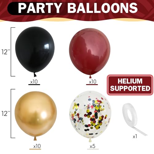 Image of HILAVO Black Burgundy Gold Balloons 12 Inch for Kids Halloween Birthday