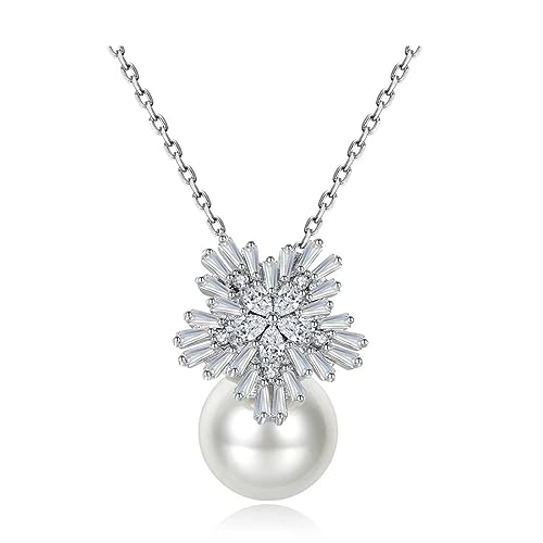 Collier perles blanches mariage fleur Cz anti-ternissement