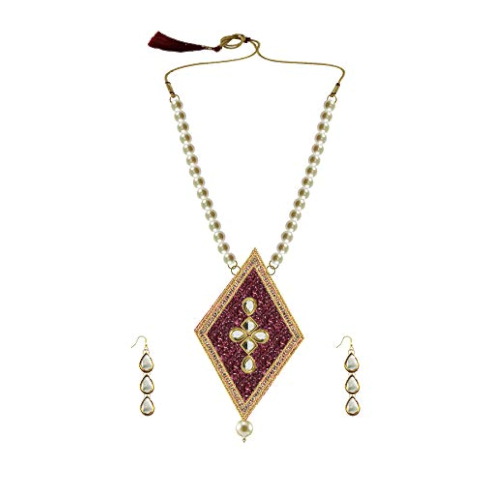 Women's Multicolor Solid Stone Plated Brass Pendant Set