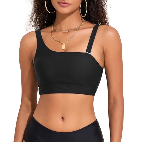 Hilor Women's Underwire Bikini Top One Shoulder Swimsuits Push Up Bathing Suit Top Cropped Tankini Tops Only2