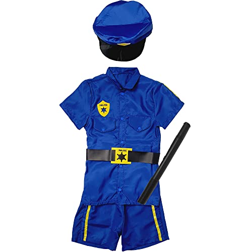 Fantasia Policial Azul Infantil Curta Com Quepe Cinto - KIT com Cacete (Pequeno (2 a 4))
