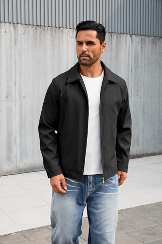 Image of QTE Lightweight Jackets for Men Casual Windbreaker Stylish Light Fall Spring Golf Work Dress Business Coat