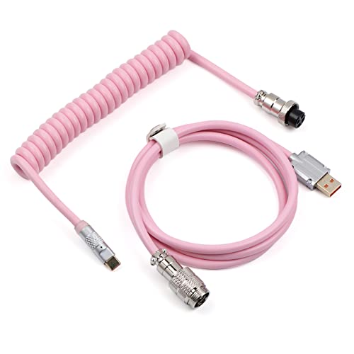 Image of EPOMAKER Puff Aviator Coiled USB Cable, Type C Detachable Mechanical Gaming Keyboard Cable for Win /Mac /Gamers, Suitable for RT100 /TH68 PRO /TH80 PRO /TH96 /TH80 SE /CIDOO V65. etc(Puff Pink)