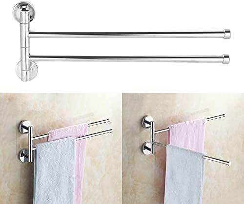 bowarepro 2-arm Swivel Towel Rails Fold Out Hardware Stainless Steel for Bathroom/Kitchen, Towel Hanger Wall Mounted Narrow Holder Rotatable Bath Towel Rod Arm Space Saver Rack Organizer