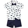 DOMOABEI Toddler Boy Clothes 4t Summer Outfits for Little Boys Short Sleeve Dinosaur Shirt Pocket Pant Set Boy Clothes Set Blue 4-5T