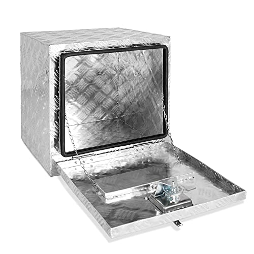 Arksen 18 Inch Heavy Duty Aluminum Bar Tread Tool Underbody Box, Waterproof Square Truck Storage Organizer Chest For Pick Up Truck Bed, Rv Trailer With T-Handle Lock And Keys - Silver #TOP2