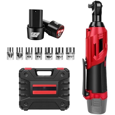 Bowoshen Cordless Electric Ratchet Wrench Set 3/8" Square Drive with 2-Pack 1500mAh Rechargeable Batteries, 40N.m Torque, with 7 Sockets and Tool Box, Lightweight Ratcheting Wrench (Orange) Cover