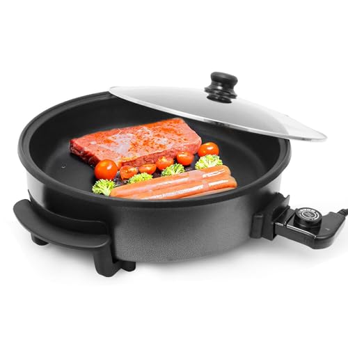 Shov Elektrische Pfanne – Multifunktionale Partypfanne, elektrische Pfanne, Bratpfanne und Pizzapfanne Ø 42 cm breit und 9 cm tief, ideal für Pizza, Braten und Partys!