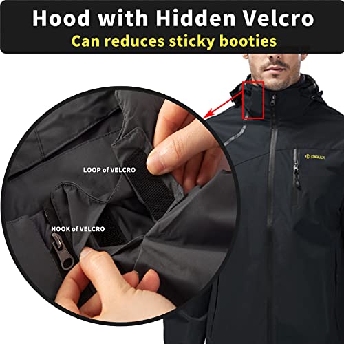 Kugnala Mens Rain Lightweight Jacket Waterproof Rain Coat Hooded Windproof Windbreaker Jackets for Men Hiking Cycling Black 2XL by Kugnala - Image 4