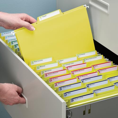 Image of Smead FasTab Hanging File Folder, 1 /3-Cut Built-in Tab, Letter Size, Yellow, 20 Count (64097)