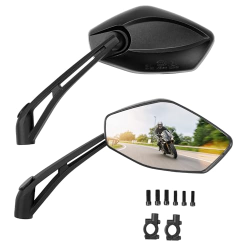 KEMIMOTO Retrovisores Moto Homologados E57, Espejos de ABS Universales con Abrazadera 7/8'', Retrovisores Laterales con Tornillos de Fijación 10mm y 8mm, para ATV Scooter MT07 MT09