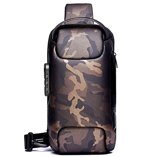 ZYING Bolso bandolera antirrobo, mochila de hombro, mochila ligera en el pecho con puerto de carga USB, apto para iPad de 9.7 pulgadas, Camouflaje, 13 in x 6.3 in x 4.3 in, Mochilas Daypack