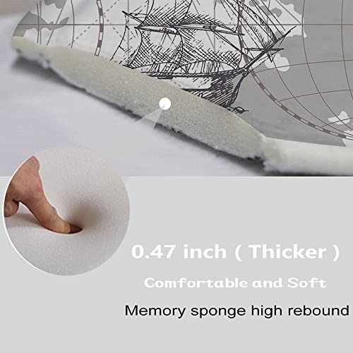 Theblackspot Compass Grey Old Map Ship Boat Bathroom Rugs 20 X 31 Nautical Sailboat Bath Mat 16 X 24 Sets 3 Piece Memory Foam Anti Slip Absorbent Mats U-Shaped Contour Shower Mat #TOP5