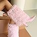 AIJIVOU Women Fold Over Faux Fur Mid Calf Boots Chunky Heel Point Toe Shark Boot Fashion Pull On Short Booties with Padlock (Pink,6 M US)