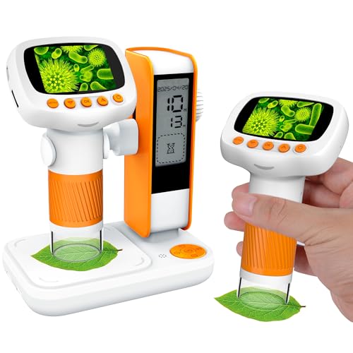 Microscope for Kids Over 36 Month Old,1000X Portable Handheld Microscopes w/Base Stand, 2" HD Screen Pocket Microscope USB Support Camera and PC Video, Digital Microscopes for Kids Over 3 Years Old