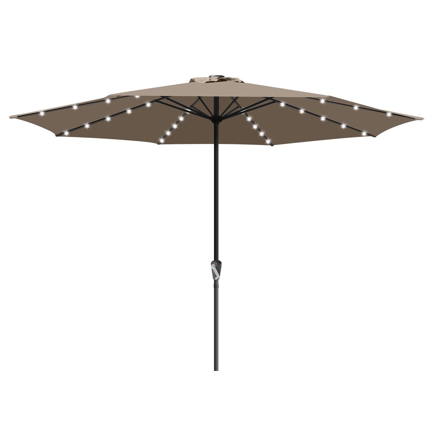Sombrilla 350/270 cm, UV50+, sombrilla con manivela, tejido de poliéster de 160 g/m², sin base, gran sombrilla para piscinas, balcones y jardines, con LED/sin LED