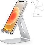 Adjustable Cell Phone Stand, OMOTON C2 Aluminum Desktop Phone Holder Dock Compatible with iPhone 17/16/15/14 Pro Max/Pro/Air and Other Smart Phones, Silver
