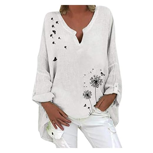 Alwayswin Blus dam elegant bomull och linne tunika oversize casual långärmad skjorta plus storlek dam långskjorta skjorta toppar lösa långa toppar linneskjorta