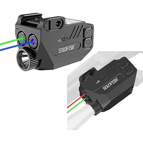 SOLOFISH 500lm Aluminum Pistol Flashlight with Blue Green Beam, Bundle with Aluminum Red Green Beam Combo, Rechargeable Cover