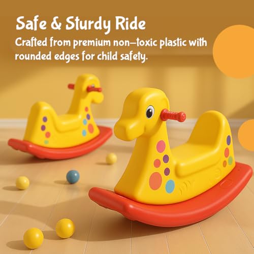 Image of PLAYGRO Giraffe Ride-On Toy | Rider for Toddlers with Safety Backrest for Kids | Smooth Rounded Edges | Age Group 1+ Year | Multicolor