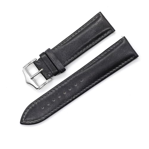[JLIGONAFP] Genuine Leather Watch Band Strap 20mm 22mm Buckle Blue Black Watchband Wrist Replacement Belt(Black,20mm)