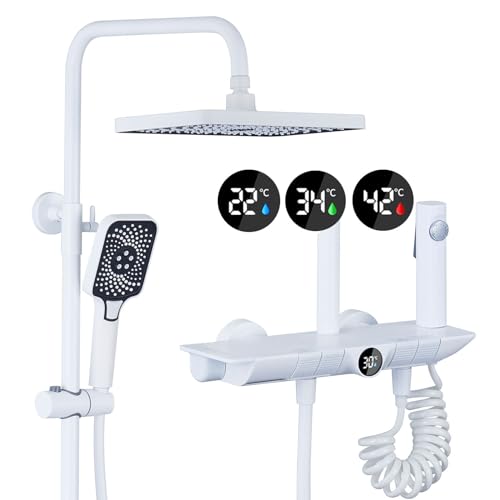 Ensemble de robinet de douche thermostatique avec mitigeur cascade LED - 2