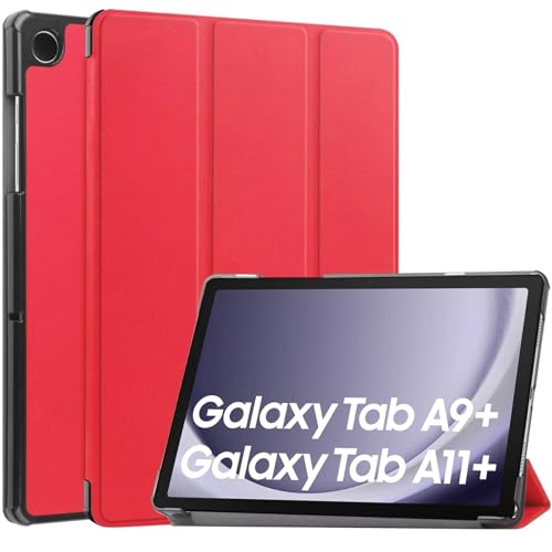 iCatchy Hoesje voor Samsung Galaxy Tab A11 Plus [11 Inch] Smart Tablet Cover 2025, SM-X310 SM-X315 SM-X236 5G, PU-leer, doorschijnende harde schaal, twee kijkhoeken voor Samsung Tab A11+ (rood)