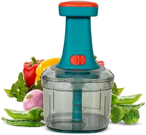 Chopper for Kitchen Use TEKCOOL Manual Hand Press Push Chopper with 6 Blades for Effortless Chopping Vegetables & Fruits (Assorted, 650ml, Plastic);