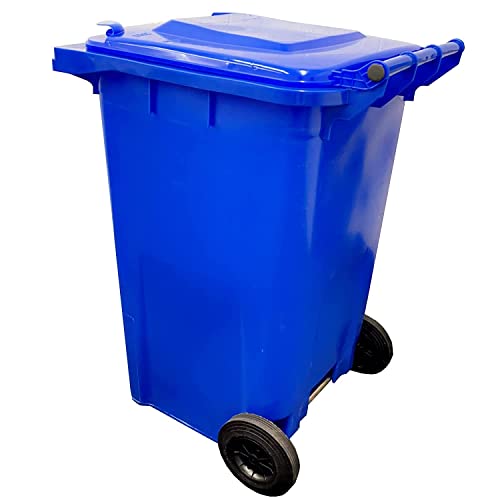Pluto Packaging 240 Litre Large Outdoor Blue Standard Size Household Wheelie Bin With Handle Lid & Wheels