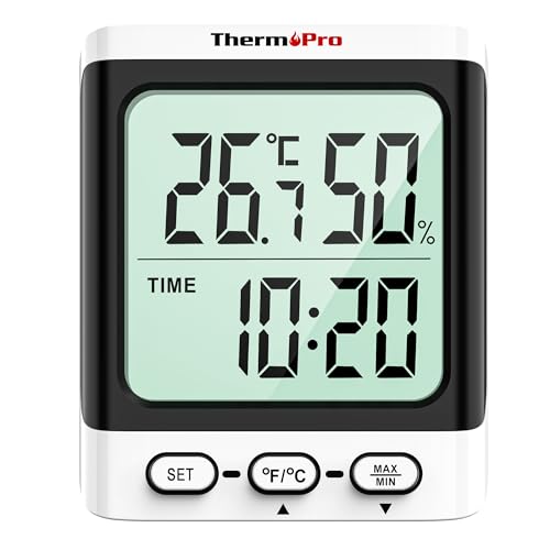 ThermoPro 温湿度計 時計表示 デジタル 温度計 湿度計 室内 高精度 大画面 最高最低温度湿度表示 卓上スタンド 置き型 マグネット 壁掛け対応 熱中症対策 赤ちゃん 部屋 爬虫類 ビニールハウス 温室 TP152