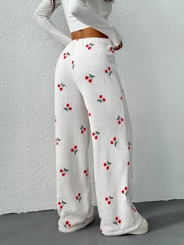Image of ZAFUL Women's Fuzzy Plush Pajama Pants Wide Leg Pj Bottoms Lounge Pants