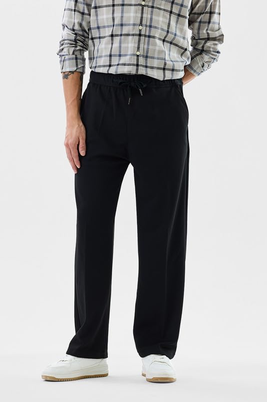 Image of SNITCH Men Trousers Casual Wear | Relaxed Fit, Drawstring Closure, Plain Pattern | Cotton Blend, Full Length, Streetwear Style