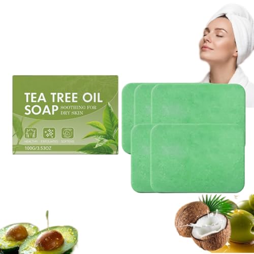 Tea Tree Oil Soap Bar For Face Body & Hands, Tea Tree Oil Body Wash, Soaps Bath Removes Sweat & Odor, Facial Cleanser & Body Oder Moisturizer For Women Men, Soothes Freshing Skin (5)
