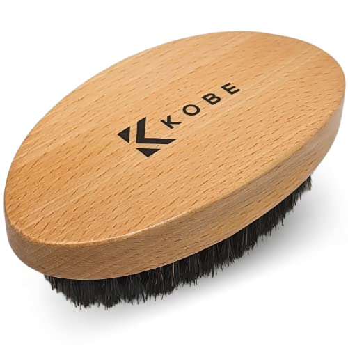 Kobe Palm Men's Military Style Boar Bristle Hair Brush/Beard Brush - Hand Sized Beard Brush for Men - Perfect for Beard Care - Works Well With Beard Oils (Beech)