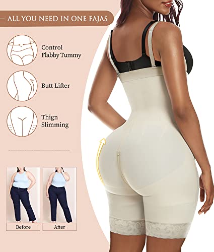 Image of YIANNA Fajas Colombianas Postpartum Tummy Control Shapewear for Women Body Shaper Girdles Butt Lifter Compression Garment with Zipper Crotch, YA7243-Beige-3XL