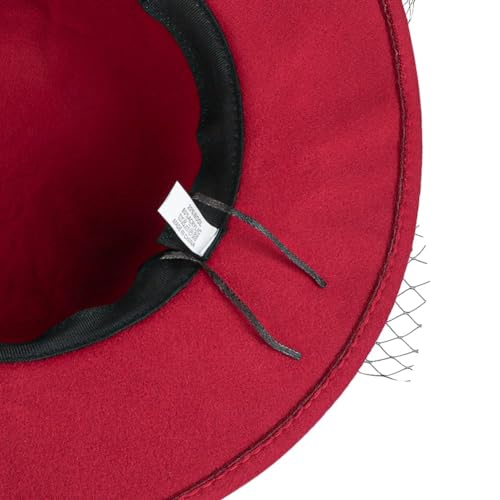 Hinyboeh Womens Wide Brim Bowler Fedora Hat Vintage Felt Floppy Fascinator Hat With Veil Winter Kentucky Hat Derby Wedding Party Hat Dark Red thumb #4