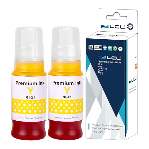 LCL GI-21 Yellow Ink Bottles Replacement for Canon 21 GI-21 GI21 Ink Refill Bottles Compatible with Canon PIXMA G3260 G2260 G1220 G3270 G2270 G1230 G3290 G4270 G4280 G3272 G3262 (2-Pack)