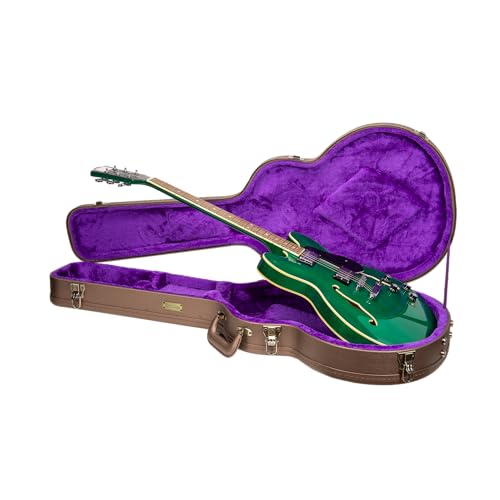 Crossrock Wooden Electric Guitar Case for 335 Style Semi-Hollow | Chocolate Brown Faux Leather, Purple Velvet Interior, Lock – Designer Series(CRW520SACB) by Crossrock - Used condition - US$120.44